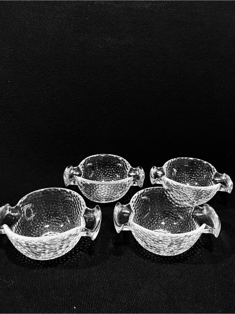 Vintage Swedish Glass Set of 4 Small Handled Bowls